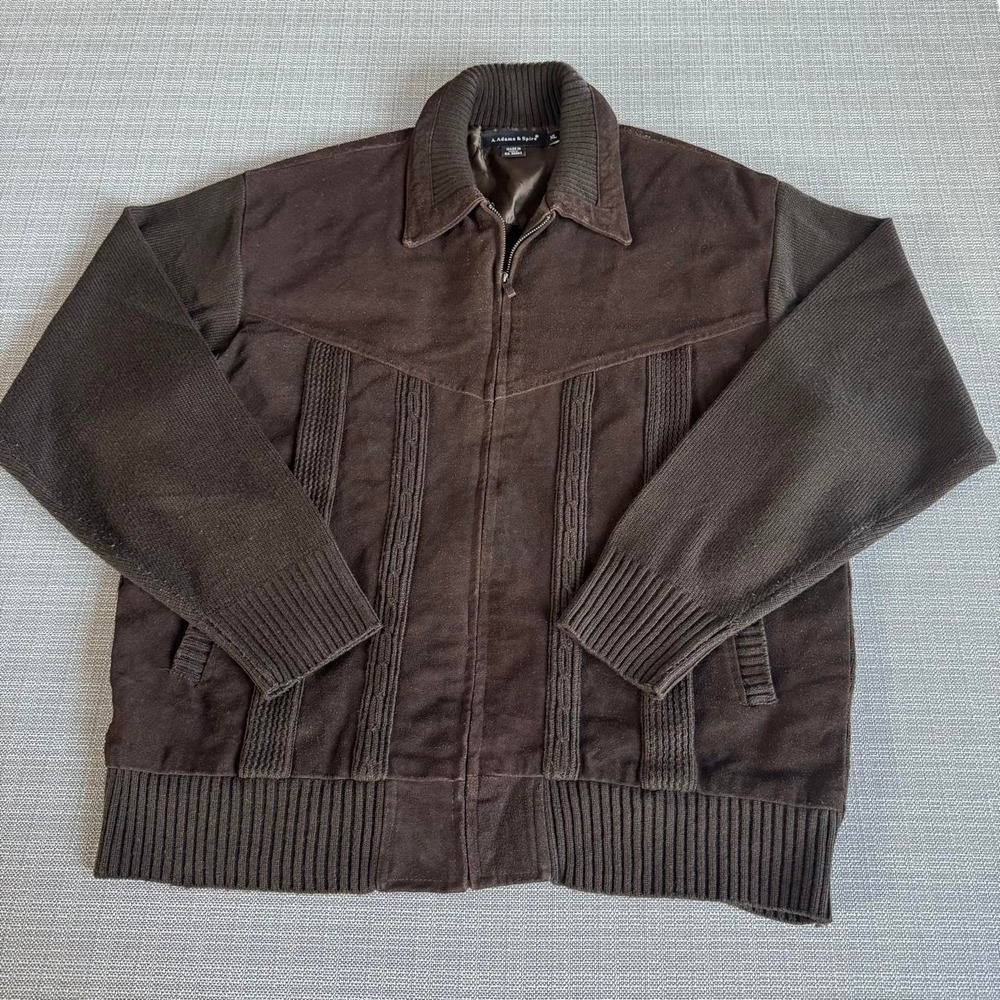 A.Adams & Spire Brown leather ribbed jacket Mens size XL